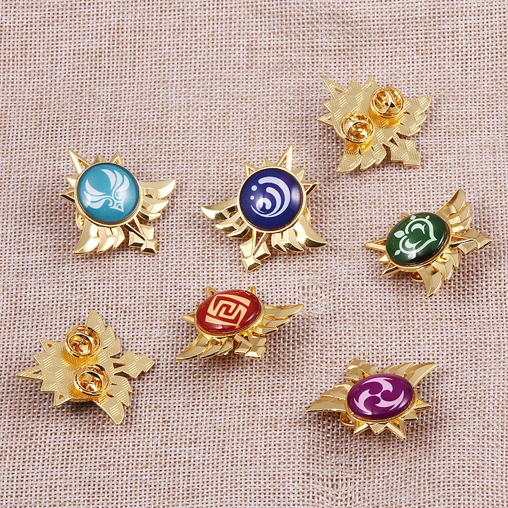 Game Genshin Impact Eyes Of God Mondstadt Pins Brooches Luminous 7 Element Kawaii Cosplay Badges