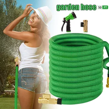 

Expandable Garden Hose Set with High Pressure Spray Nozzle and Brass Connector 50FT Flexible Garden Hose Durable Leak Proof @LS