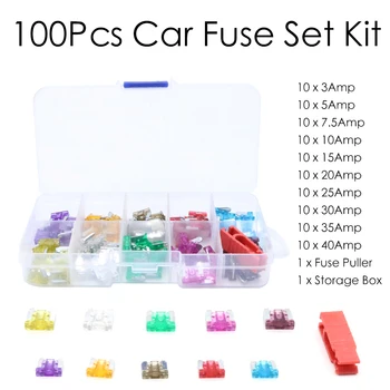 

100Pcs Assorted Car Truck Mini Low Profile Fuse Micro Blade Fuse Set Kit