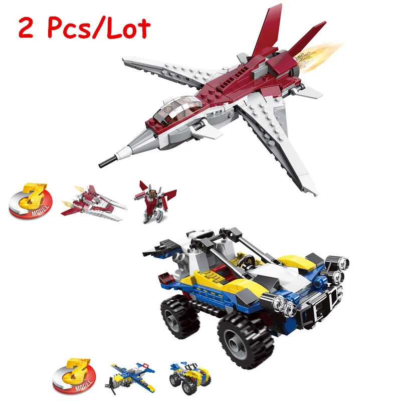 

2pcs/lot Creator 3in1 Futuristic Flyer + Dune Buggy Building Blocks Kit Bricks City Classic Model Kids Toys For Children Gift