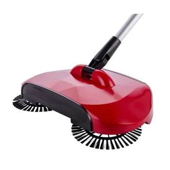 

Multi-function 3 in 1 Household Cleaning Lazy Hand Push Sweeper Broom Dustpan Trash Bin 360° Rotating Floor Cleaning Mop (Red)