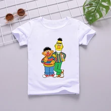 Детская футболка с героями мультфильмов «Улица Сезам», «Эрни и Берт», детская забавная футболка, детские летние белые топы, одежда для малышей