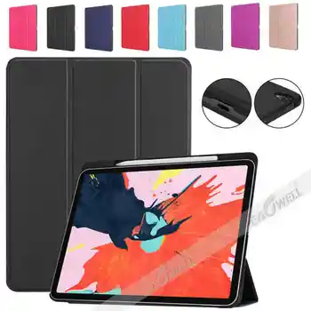 

For IPAD Pro 12.9 2018 Tablet Auto-Wake up/Sleep Anti-dirt Protective Shell Stand Case Polyester+PC Shockproof Tri-folfing Cover