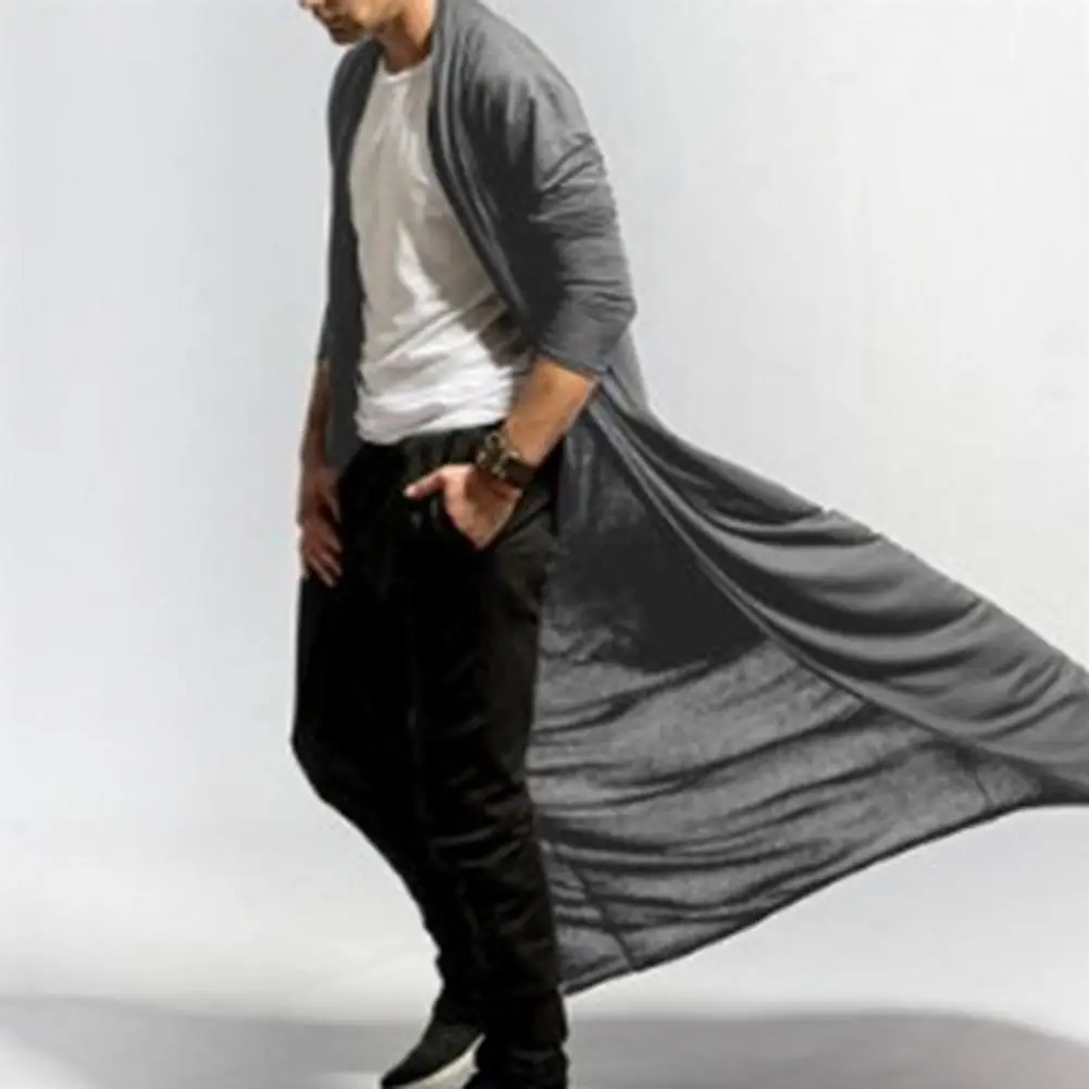 Men's Cardigan Long Sleeve Ankle-Length Simple Solid Color Cardigan Open Front Male Trench Jacket Outerwear ropa hombre