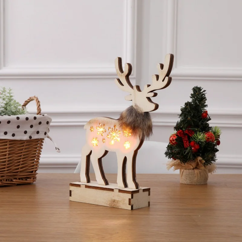 

Christmas Gift Animal Luminous Wooden Reindeer Home Coffee Bar Decoration Festival Party Christmas Decoration