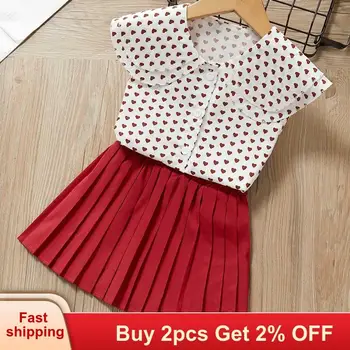 

Girls Children Summer Clothes Girl Clothes Summer for girls Button Design Red Shirt And Pants 2Pcs Baby Clothing Sets