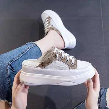 

Yiluan Thick Bottom Half Slippers Mesh Female Wear 2020 New Wild net red Slippers Women Muffin Increase Casual Shoes Tide Summer