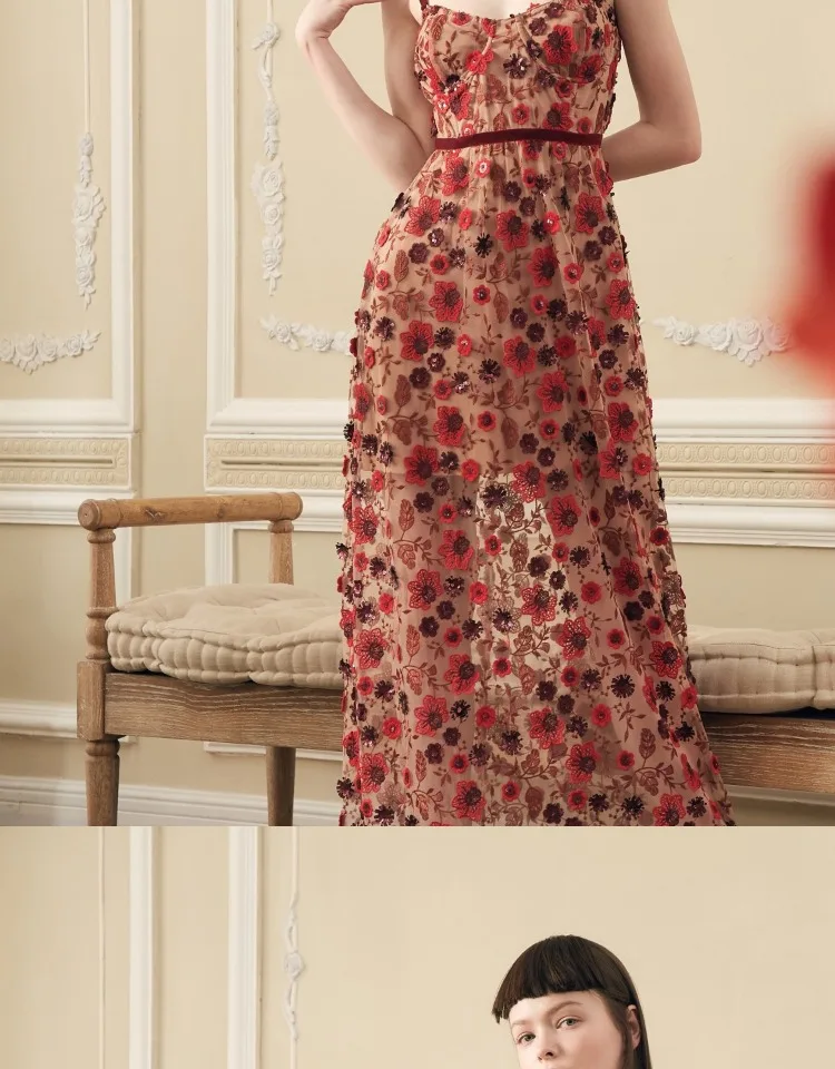 EASYSMALL, женское платье, модное, праздничное, высокого класса, Vestidos, вечерние, эксклюзивные, красные цветы, уличная одежда, платья с высокой талией