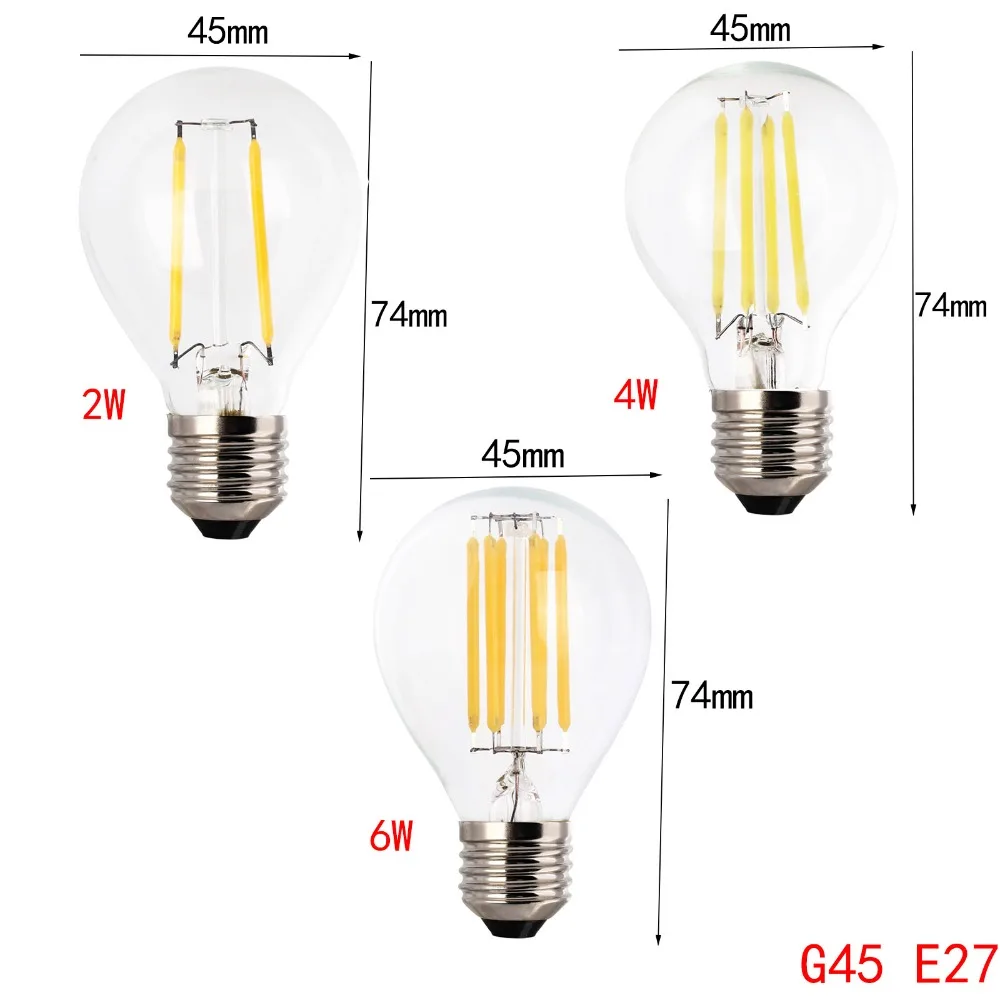 Винтажный светодиодный светильник Эдисона E27 B22 2 Вт 4 Вт 6 Вт G45, 220 В 20 Вт 40 Вт, Эквивалент лампы накаливания из прозрачного стекла - Испускаемый цвет: E27