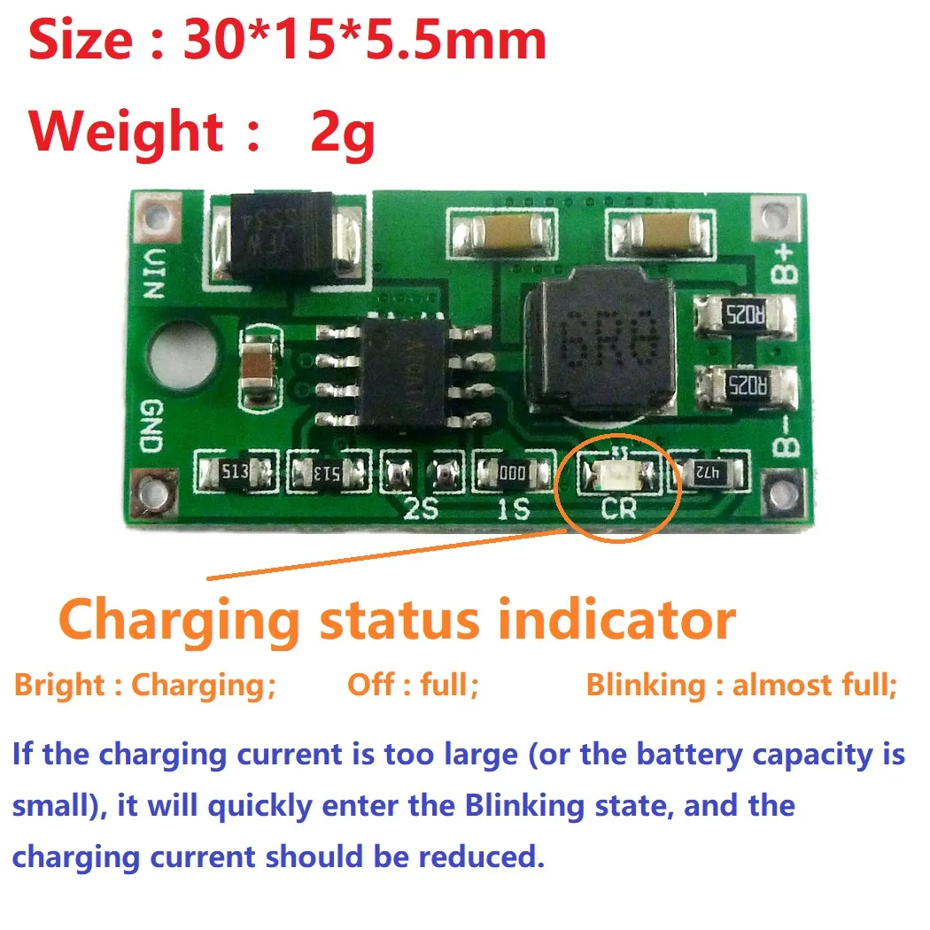 

2A Multi-Cell Synchronous Buck Li-Ion Charger DC 5-23V to 4.2V 8.4V 12.6V for 3.7V 7.4V 11.1V 18650 Lithium Battery