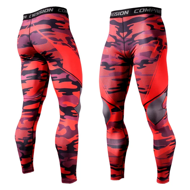 Quick-drying Men Running Tights Pants Compression Print Basketball Training Leggings Elastic Gym Clothing Men Workout Sportswear KC171