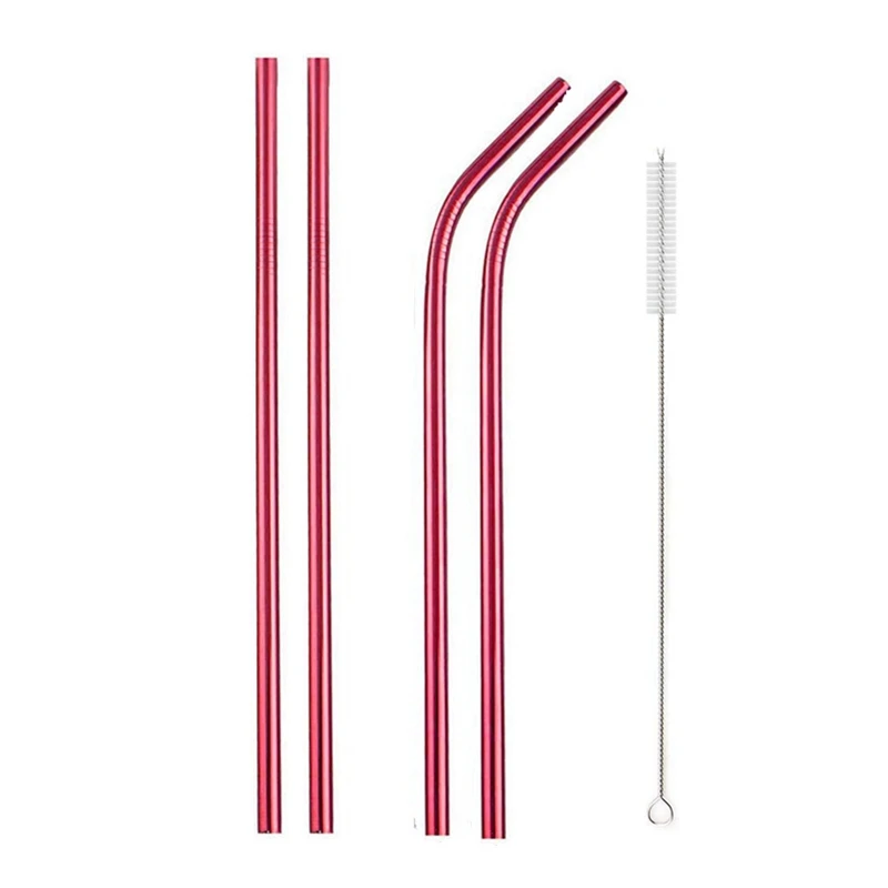 Vibrant Reusable Stainless Steel Straws with Cleaning Brush - Eco-Friendly Drinkware Set