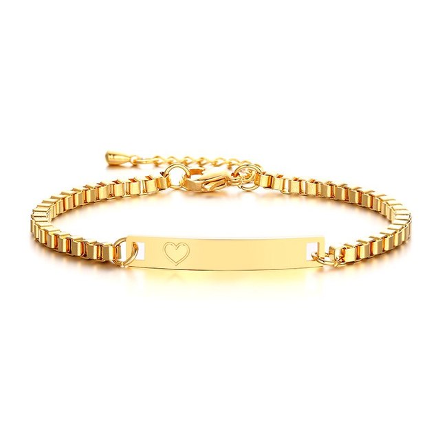 Baby Name Bracelet Figaro Chain Smooth Bangle Link Gold Tone No Fade Safty Jewelry 12cm to 15cm