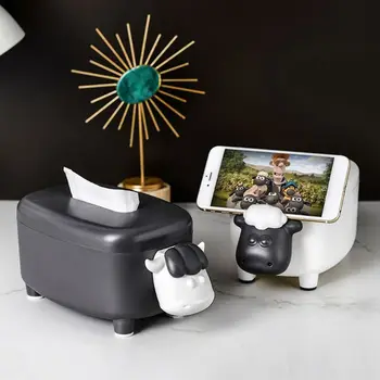 

Cartoon Sheep Tissue Cover Box Napkin Holder Storage Container Phone Stand Office Desktop Paper Towel Organizer
