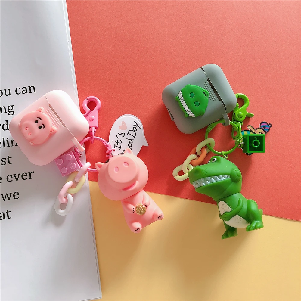 

Cute Toy Story Rex The Green Dinosaur Hamm Pig Silicone Cases For Apple Bluetooth Earphone Airpods Cover Air Pods 2 Acessorios