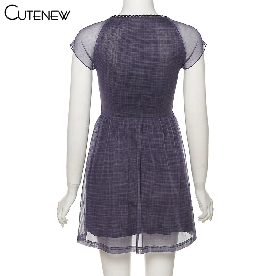 Cutenew Lattice Pattern A-Line Short Sleeve Mini Dress For Womens Clothes 2021 Summer Casual Stretch Comfortable Lady Streetwear