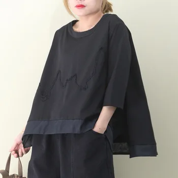 

Spring 2020 New T Shirts Women Korean-style Pluz Sized Round Neck Ladies T Shirts Cotton Wild Three-quarter-Sleeve Casual Tops