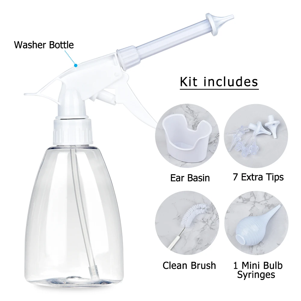 Ear Irrigation Cleaning Kit Ear Wax Removal Kit 300ML Ear Washing Syringe Squeeze Bulb Earwax Remover for Adults Kids Ear Care