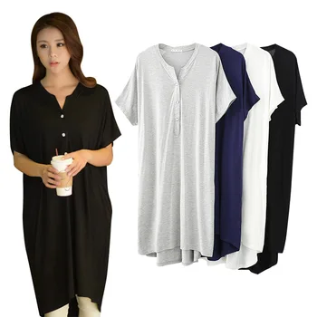 

Summer New Products Loose-Fit Sexy Modal Mid-length Solid Color Short Sleeve Large Size T-shirt Plus-sized Womenswear Mm Pajamas