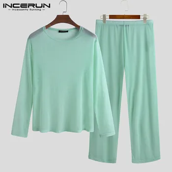 

Men Long Johns Long Sleeve Elastic Cozy Ultra-thin Solid Color Translucent Thermal Underwear Sets Mens 2 Pieces Homewear INCERUN