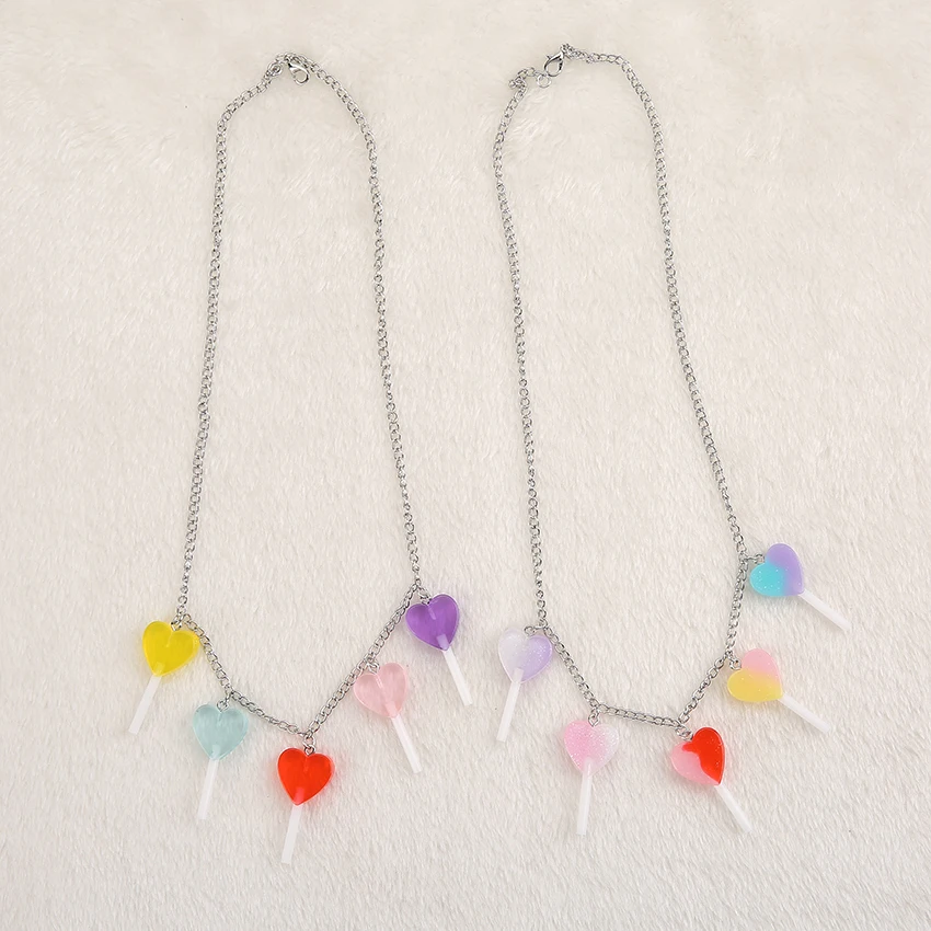 

1pc Cute Multicolor Resin Heart Lollipop Necklace for children Birthday Gift Woman Jewelry