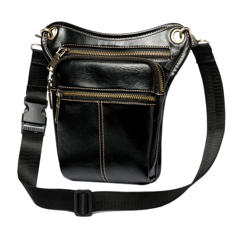 

ABZC-Fashion Waist Pack Men Leather Bag Vintage Drop Leg Bag Pack Thigh Belt Travel Male Motorcycle Riding Waist Pouches