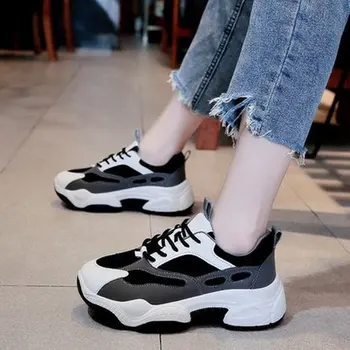 

White Spring Autumn Women Flats Platform Casual Chunky Sneakers Shoes Women Dad Shoes Girl Lace Up Zapatos Mujer Tenis Basket