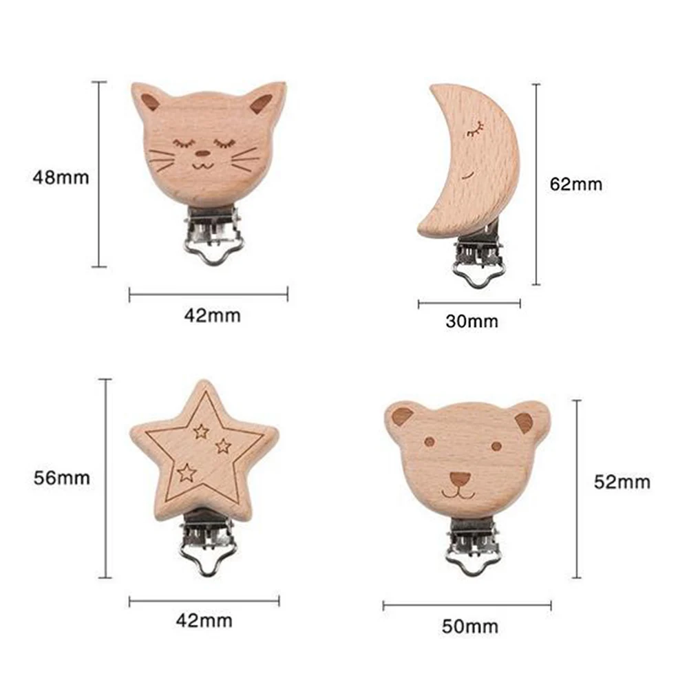 Newborn Baby Pacifier Clip Anti-lost, Cartoon Animal Wooden Baby Pacifier Clip Chain Toy DIY Molar Teether Accessories