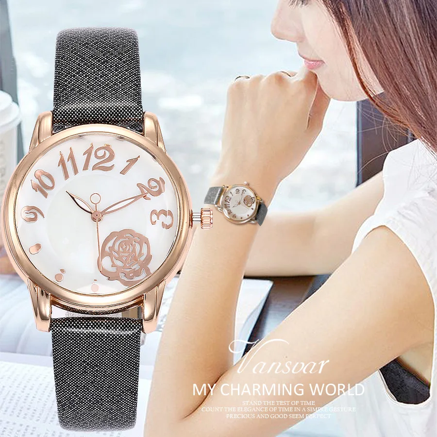 

Vansvar Hot Luxury Ladies Wrist Watch Starry Sky Leather Solid Color Watches Women Alloy Analog Quartz Black Relogio 2019