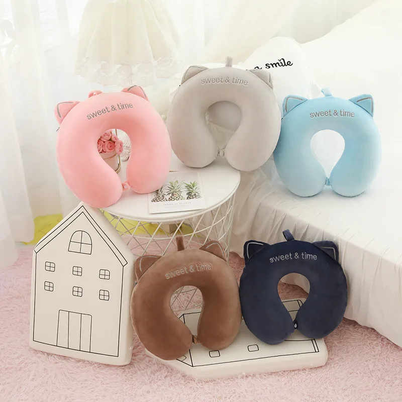 

New Cat Ear Memory Foam U-shaped Pillow Slow Rebound Airplane Travel Pillow Snap Pillow Car Neck Pillow
