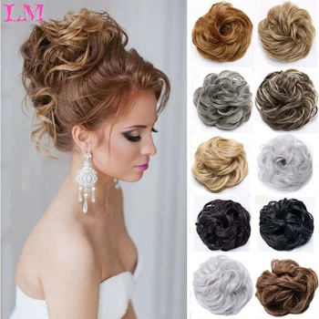 

LIANGMO Synthetic Elastic Hair Scrunchie Curly Chignons Hair Rope Natural Fake Hair Bun Curly Clip in Hair Ponytails Extensions