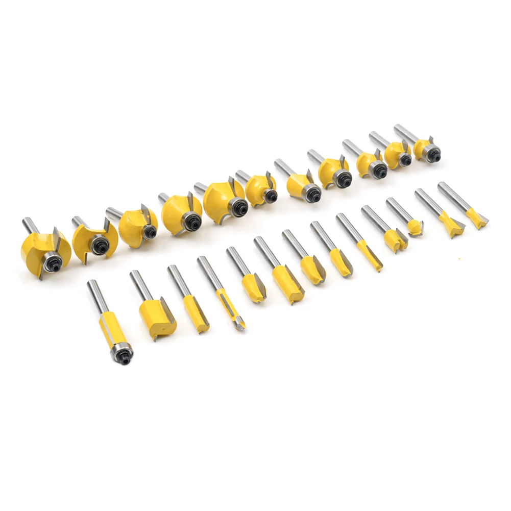 

24pcs 1/4 Inch Woodworking Milling Cutter Router Bit Set T Shape Tongue Groove Set with Storage Box for Polishing Cutting Tools