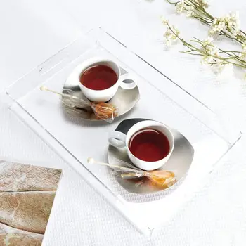 

Clear Acrylic Spill Proof Coffee Breakfast Tea Serve Food Tray Serving Plates with Handle Storage Container For kitchen Dresser