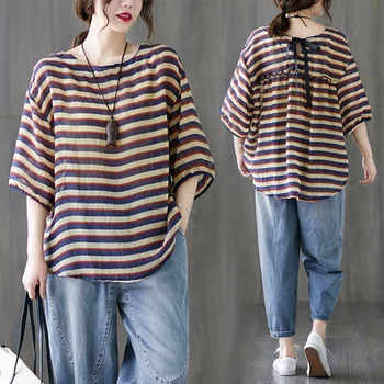 

2020 Summer Women Large Oversize Striped Top Tshirt O-neck Casual Free Shiping Oversized T Shirt Korean Style Tops Clothes