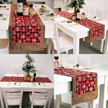 

Classic Plaid Table Flag Snowflake Non-Woven Tablecloth Placemat Table-Runner Table Mat Ornaments 2020 Happy New Year