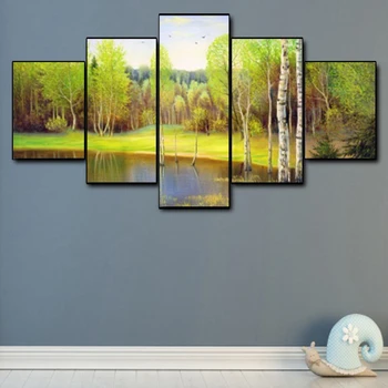

Canvas Oil Painting Lakeside woods Spring scenery Art Poster Picture Wall Decor Modern Home Decoration For Living room Office