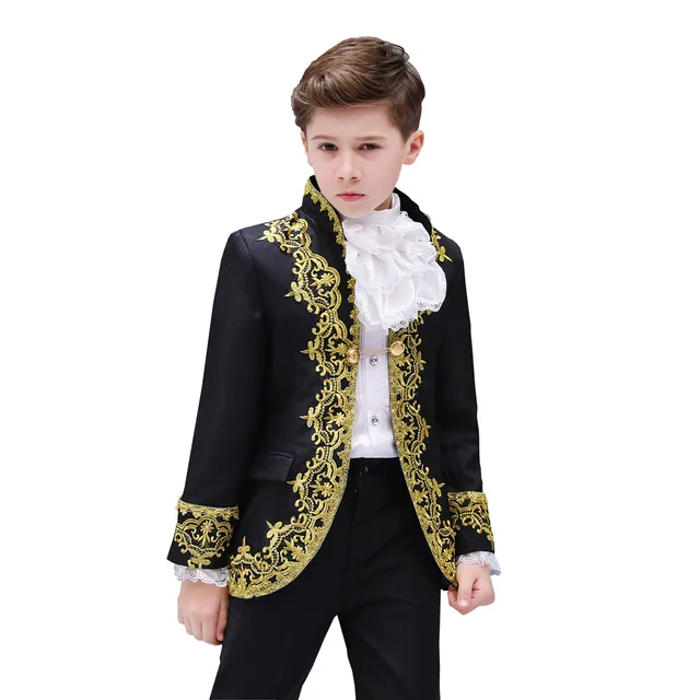 Victorian Prince Costume Blazer Suits Child Halloween Jabot Tie
