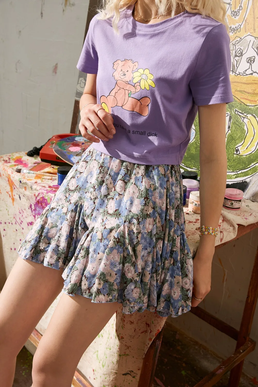 ELFSACK Pink Floral Print A Line Women Chiffon Skirts 2020 Summer ELF Blue High Waist Korean Girly Casual Holiday Ruffle Skirt