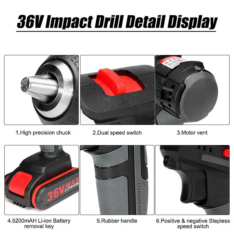 18V Electric Cordless Brushless Impact Drill 90N.m