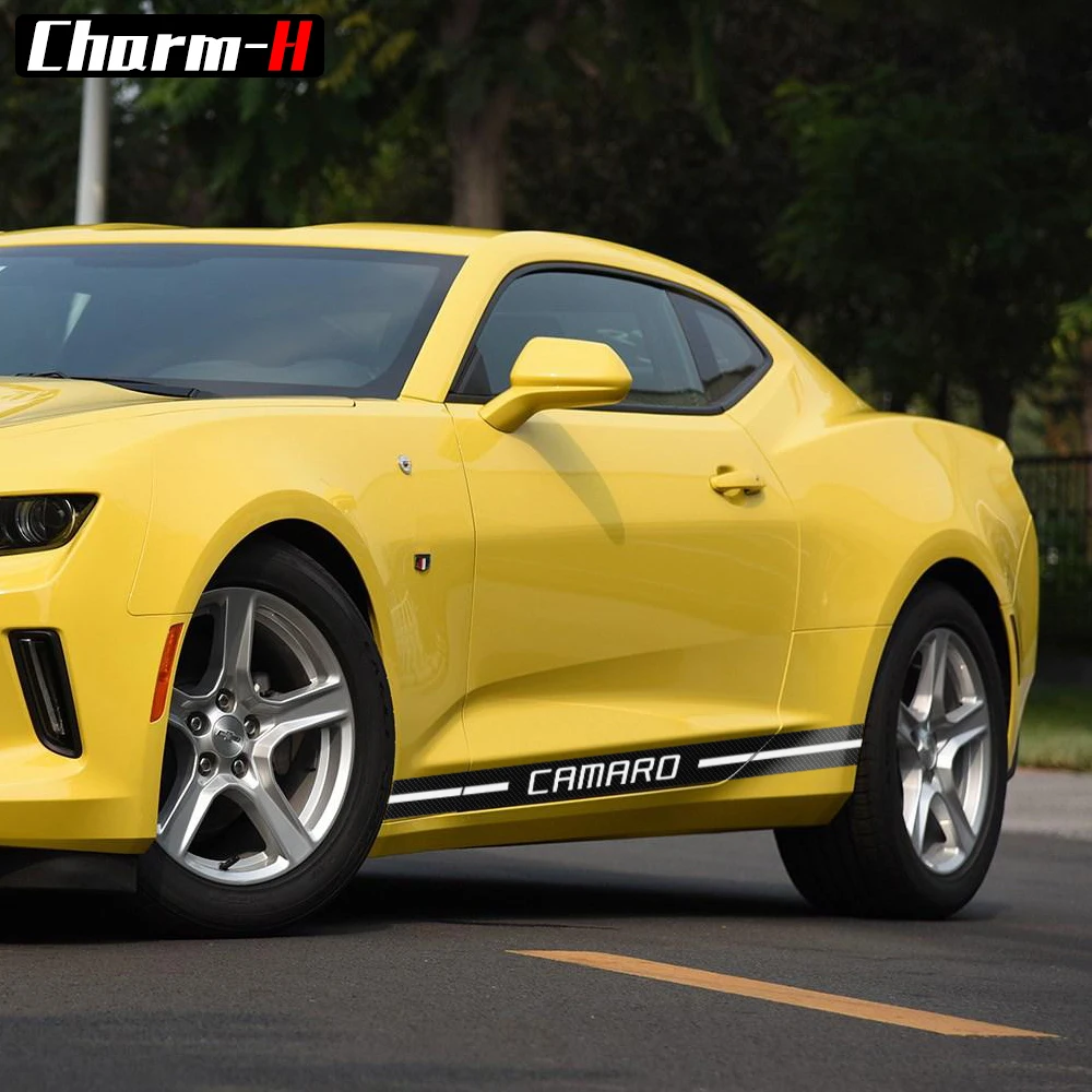 Car Styling Door Side Skirt Racing Stripes Carbon Fiber Vinyl Decal for Chevrolet Camaro RS LS SS 2010-2018 Stickers Accessories