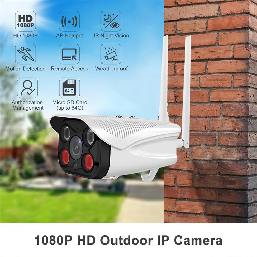 

Outdoor WiFi IP Camera HD1080P Camera Double 2.4G Antenna Night Vision Full Color Waterproof Home Security Two Way Radio Camera