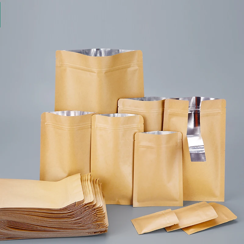 

50PCS/Lot Kraft Paper Bag , Ziplock Pack, Self-Sealed Food Package, Customized Support
