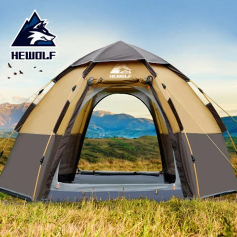 HEWOLF 3-4/5-8 Person Automatic Hexagon Camping Tent Outdoor Camping Tent 190T 210D Fiberglass Waterproof Camping Hiking Tent