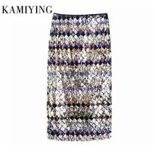 Новое поступление, геометрические блестящие юбки с пайетками, высокая талия, прямые миди юбки с разрезом сзади, элегантные юбки, сексуальная клубная одежда, мода