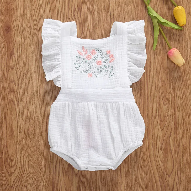 NWT Baby Girls 3D Flower White Sleeveless Ruffle Romper Sunsuit Jumpsuit 
