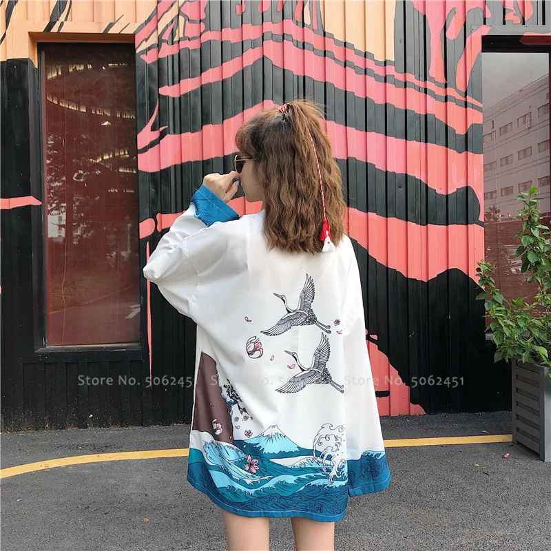 Для женщин Для мужчин японский пары одежда Yukata уличная кимоно Haori пальто самурая кардиган Harajuku Стиль Свободная блузка серия укиё-э куртки