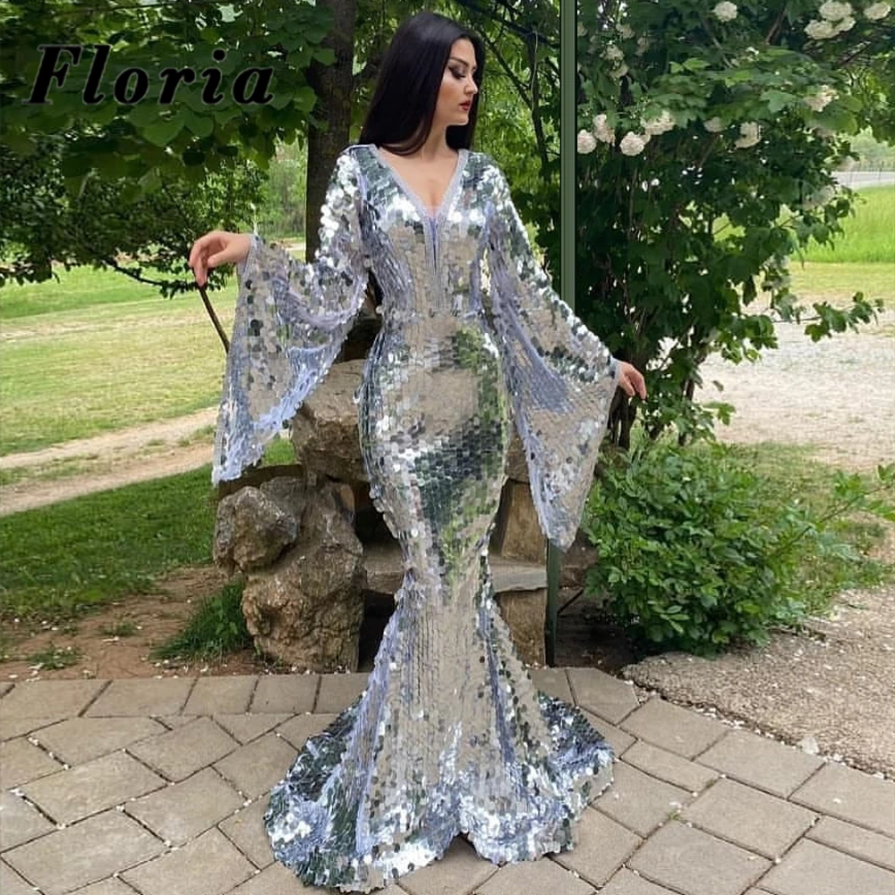 Robe Sequins Evening Dress 2020 Saudi Arabia Sliver Woman Party Night Gowns Prom Custom Made Vestidos De Fiesta Noche | Свадьбы и