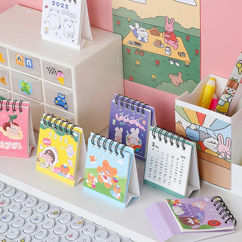 2022 Cute Cartoon Calendar Kawaii Bear Desktop Paper Mini Calendar