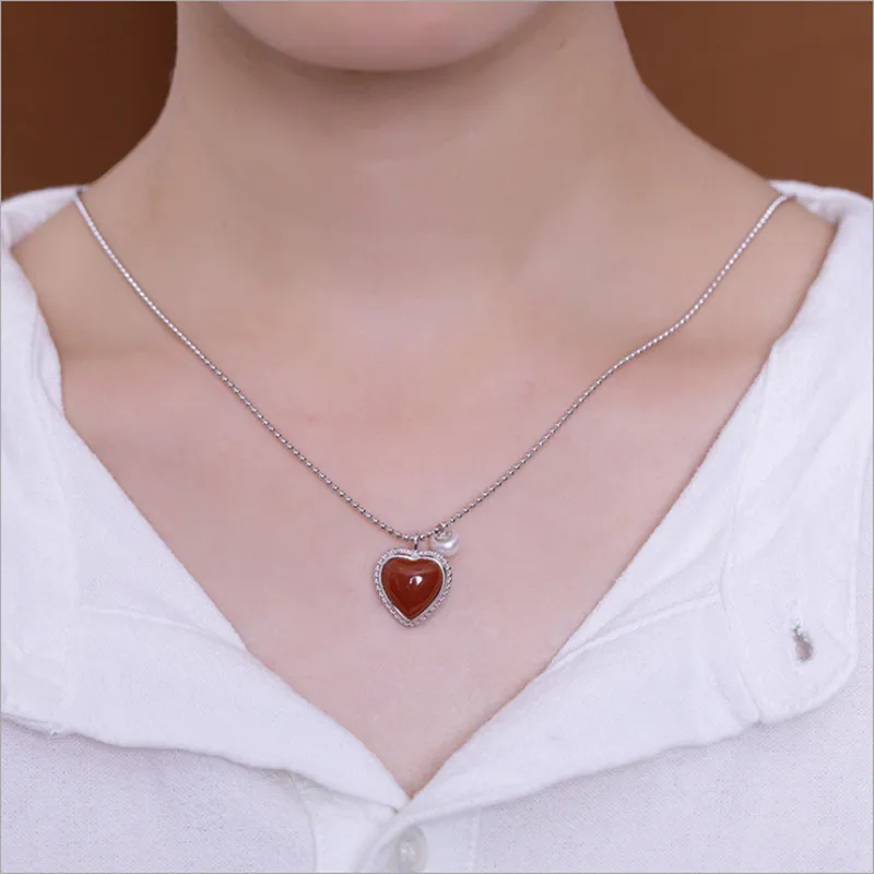 Necklace Безглицые Милые Браслеты в форме сердца для женщин Природный Агат Любовь Подарки тонкие бусы цепи браслеты пресноводный браслет жемчуга - Цвет камня: Necklace