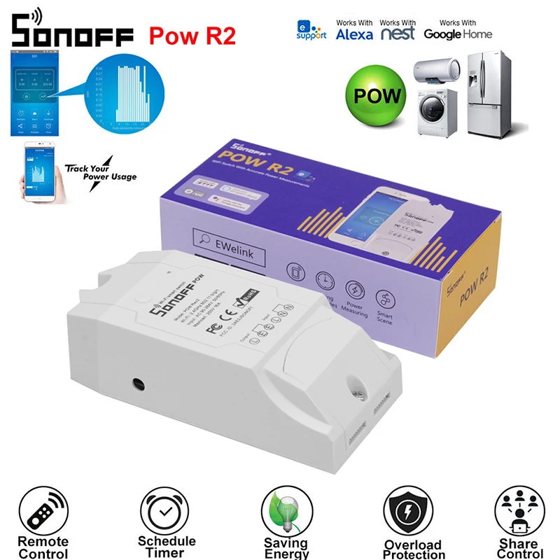 Беспроводной интеллектуальный модуль переключателя Sonoff Pow R2 16A с Wi-Fi